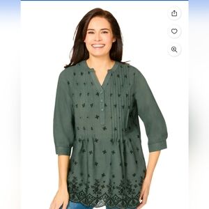 NWT Woman Within Plus Size Embroided Pintuck Tunic Top Size 2X